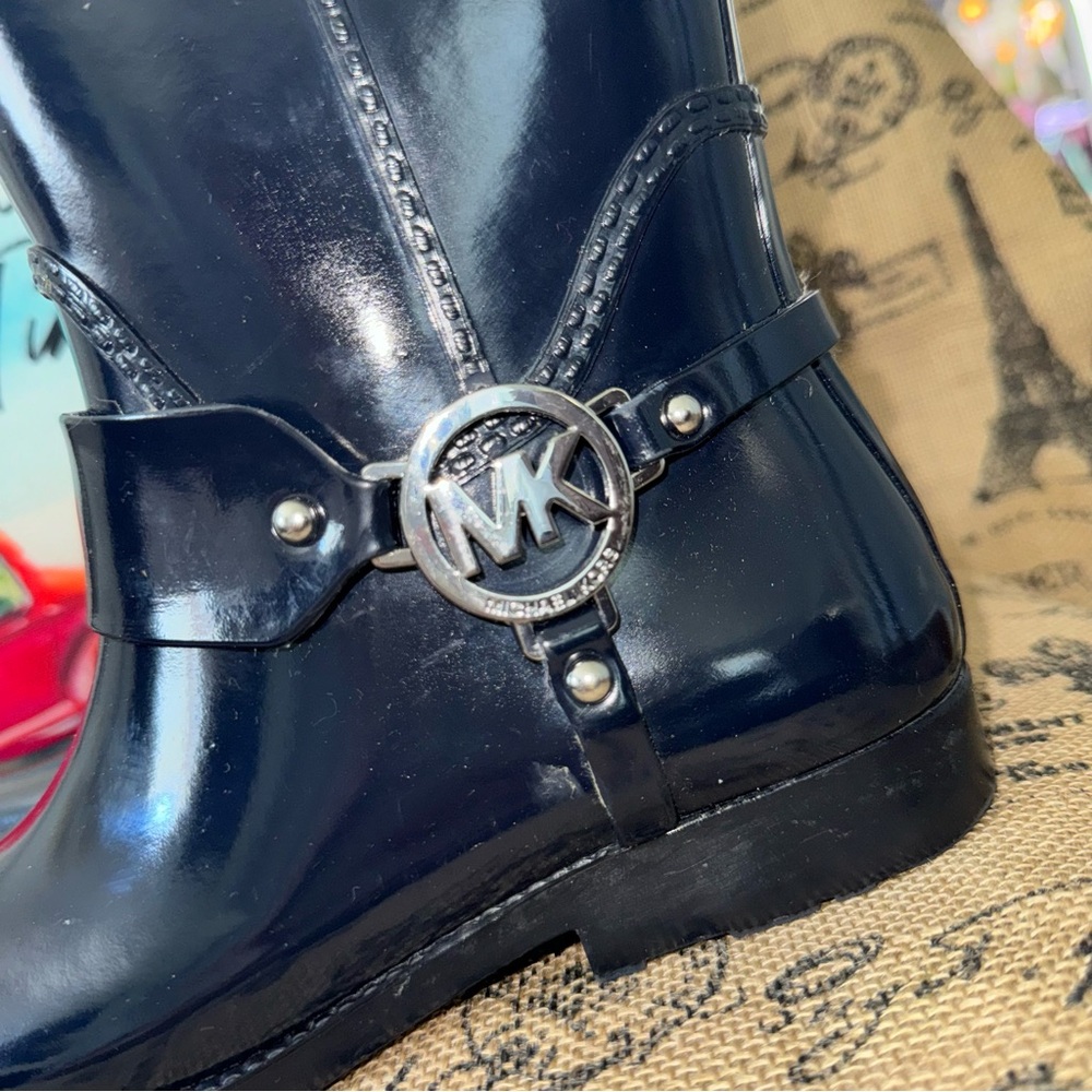 Michael Kors Fulton Harness Navy Blue Rain Bootie Ankle Boots Size 7 - Picture 3 of 9